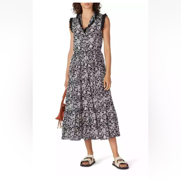 See By Chloe Dresses & Skirts - See by Chloe-Floral MIDI Dress Black/White Peonies Sz 44 (Large 12-14)